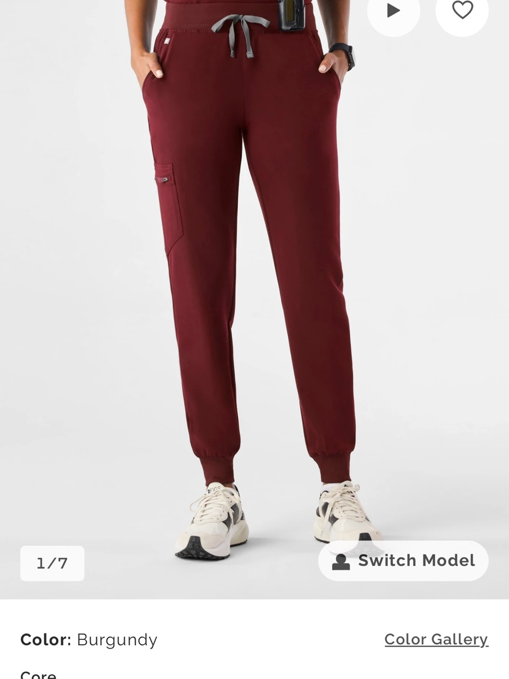 Figs Women's Straight Leg Jogger Pants — Burgundy with Gray Drawstring